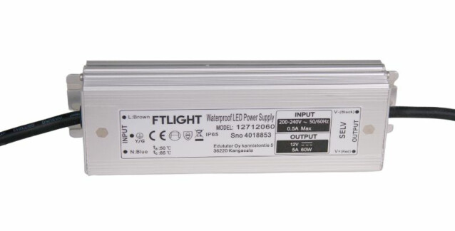 LED-vakiojännitelähde FTLight, 60W, 12V, IP65