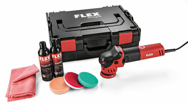Epäkeskokiillotuskone Flex XFE 7-12 80 P-Set, pienten pintojen käsittelyyn, tarvikkeilla + L-Boxx