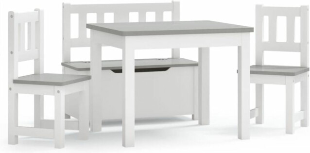 4-osainen lasten pöytä ja tuolisarja, valkoinen ja harmaa, MDF