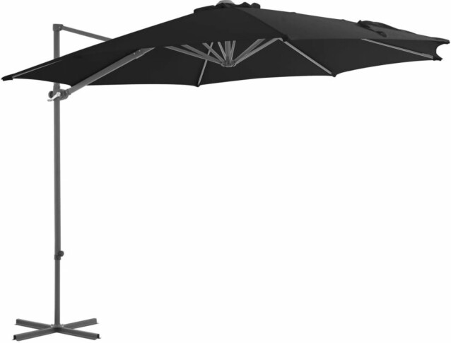 Riippuva aurinkovarjo teräspylväällä, musta, 300cm