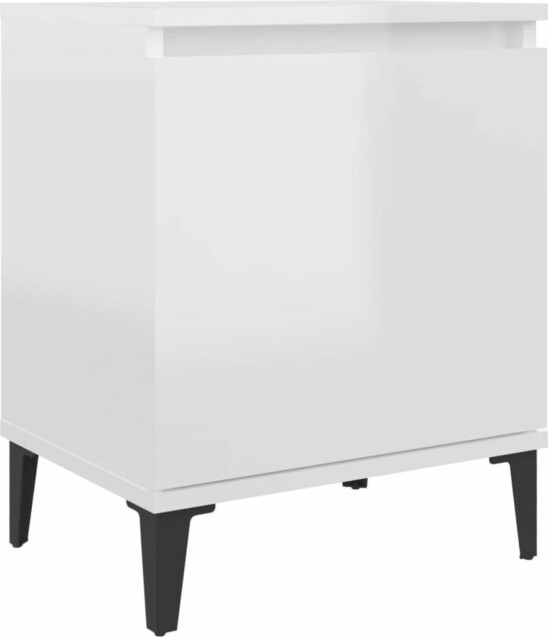 Yöpöytä metallijaloilla, korkeakiilto valkoinen, 40x30x50cm