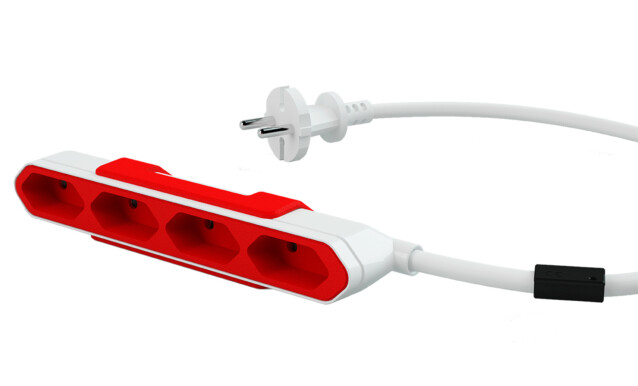 Jatkojohto Allocacoc PowerBar 15m 4-osainen punainen/valkoinen