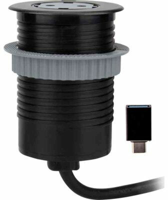 Jatkojohto Gelia Pöytäyksikkö 1+1 1,5m 1-osainen + 1xUSB-C + USB-A adapteri musta