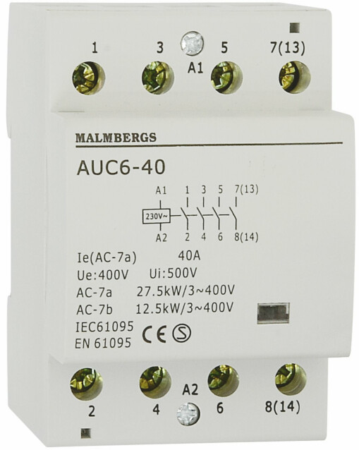 Kontaktori Malmbergs 40A 230V 4-napainen 3 moduulia