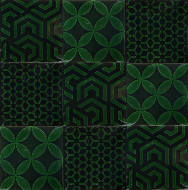 Kuviolaatta Kymppi-Lattiat History Jugend Antique Secor Green Mix 15x15 cm tummanvihreä