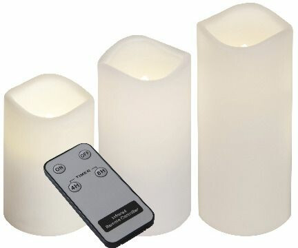 LED-kynttilä + kaukosäädin Star Trading Paul 7,5x7,5x18 cm 3 kpl valkoinen