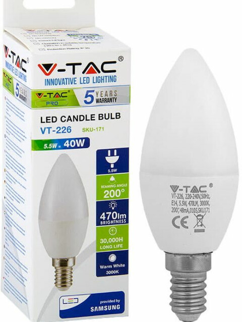 LED-kynttilälamppu V-TAC 55 W E14 3000 K