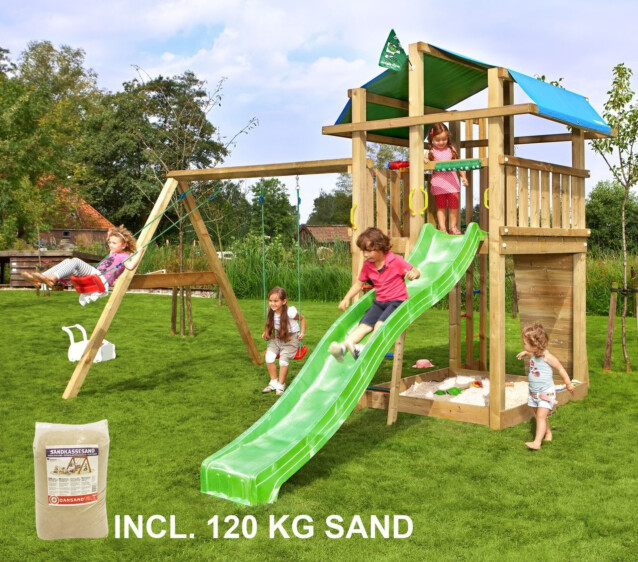 Leikkikeskus Jungle Gym Fort ja Swing Module X'tra sis. 120 kg hiekkaa ja vihreän liukumäen