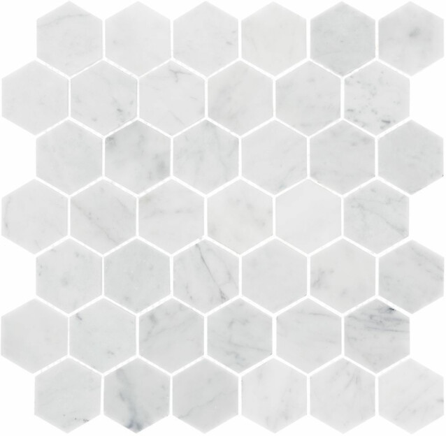Marmorimosaiikki Bianco Carrara Hexagon kiillotettu 325x315x10 mm
