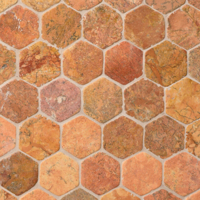 Marmorimosaiikki Qualitystone Hexagon Terra verkolla 60 x 60 mm