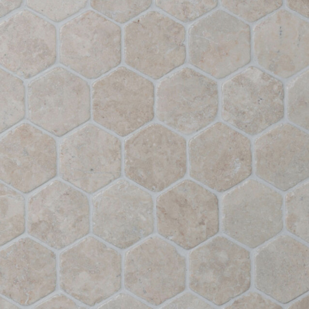 Marmorimosaiikki Qualitystone Hexagon White verkolla 60 x 60 mm