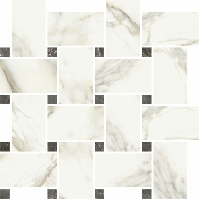 Mosaiikkilaatta Pukkila Marble Boutique Calacatta White Chesterfield kiiltävä sileä 317x305 mm