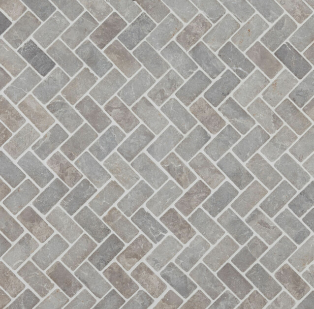 Mosaiikkilaatta Qualitystone Herringbone Light Grey 30x60 mm