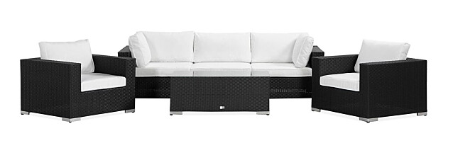 Oleskeluryhmä Bahamas 3-istuttava sohva + 2 nojatuolia + sohvapöytä musta/valkoinen