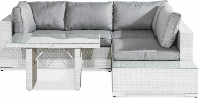 Oleskeluryhmä Bahamas 4-istuttava sohva päätypöytä korkea sohvapöytä valkoinen-harmaa