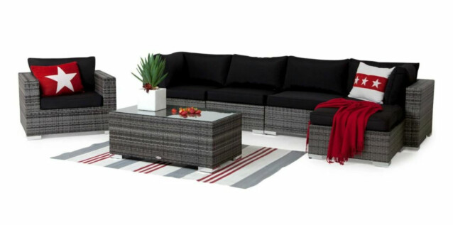 Oleskeluryhmä Bahamas 5-istuttava sohva + divaani + nojatuoli +sohvapöytä harmaa/musta