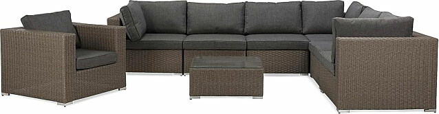 Oleskeluryhmä Marcus 6-istuttava sohva nojatuoli sohvapöytä ruskea-harmaa