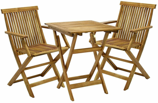 Parvekesetti Home4you Finlay, pöytä +2 tuolia käsinojilla akaasia ruskea