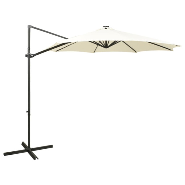 Riippuva aurinkovarjo 2 tangolla ja LED-valoilla 300 cm hiekka