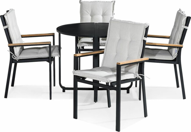 Ruokailuryhmä Flippy-Las Vegas halk90 cm pöytä 4 pinottavaa tuolia musta-luonnonvalkoinen