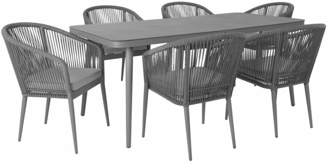 Ruokailuryhmä Home4you Ecco 180x90 cm pöytä + 6 tuolia harmaa
