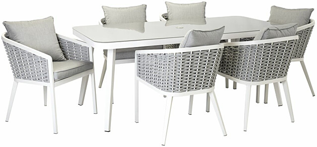 Ruokailuryhmä Home4you Marie 180x90 cm pöytä + 6 tuolia valkoinen/harmaa