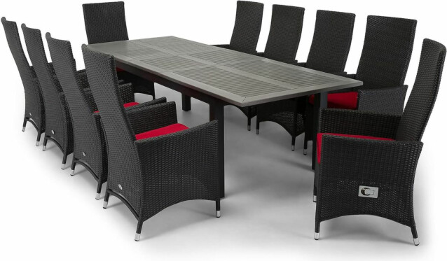 Ruokailuryhmä Monaco-Jenny 220-280 cm jatkettava pöytä 10 säädettävää tuolia musta-harmaa