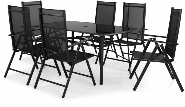 Ruokailuryhmä Primavera 150x90cm, 6 tuolia, musta