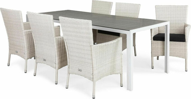 Ruokailuryhmä Tunis-Thor 205 cm pöytä 6 tuolia valkoinen-harmaa