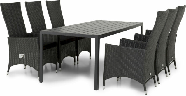 Ruokailuryhmä Heinola 205 cm 6 säädettävää tuolia musta