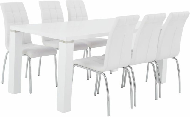 Ruokailuryhmä Tenstar Metro 180 -ruokapöytä + 6kpl valkoisia Krista-tuoleja