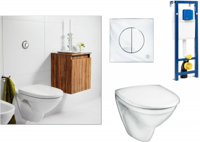 Seinä-WC-istuinpaketti Gustavsberg Nautic 5530 Ceramicplus täydellinen toimitus krominen huuhtelupainike