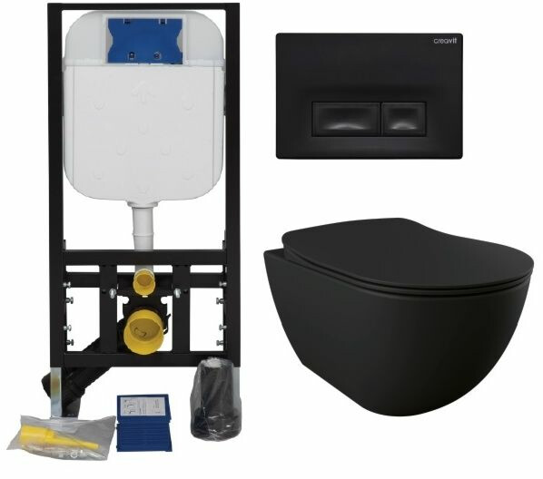 Seinä-WC-paketti Creavit GR50320-D2 täydellinen toimitus musta Soft Close-kannella
