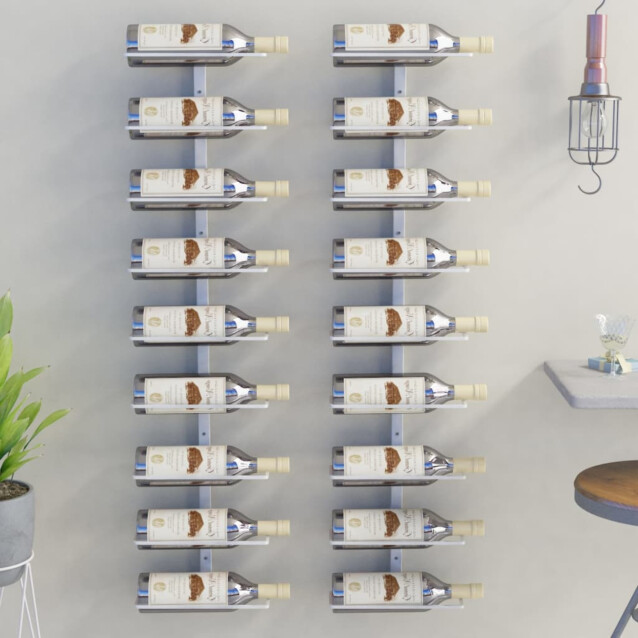 Seinäkiinnitettävä viinipulloteline 9 pullolle 2 kpl valkoinen