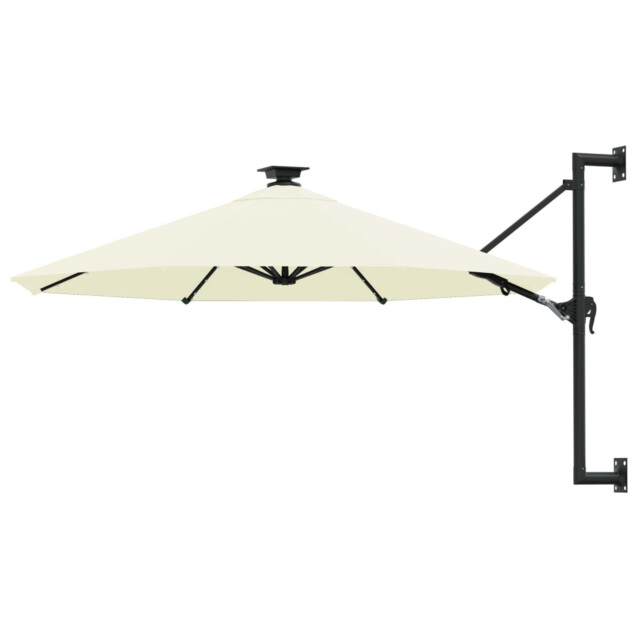 Seinäkiinnitteinen aurinkovarjo LED ja tolppa 300 cm hiekka