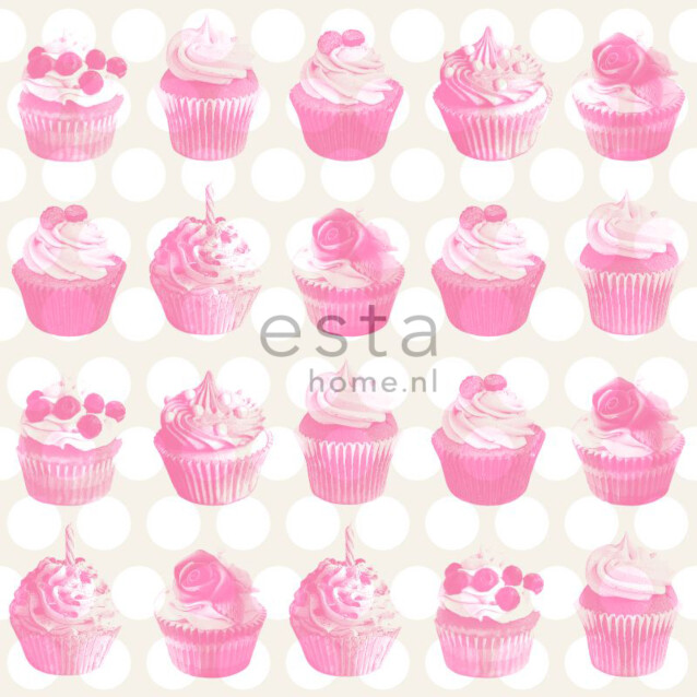 Tapetti Cupcakes with Shiny Dots 138723 0,53x10,05 m pinkki