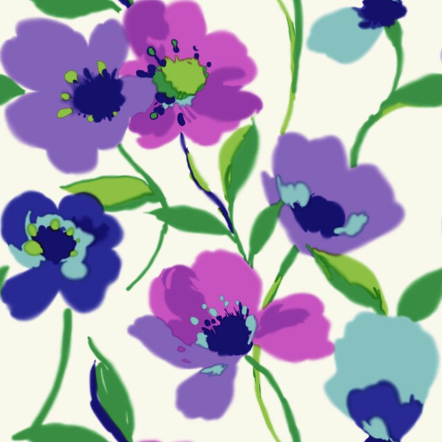 Tapetti Poppies 128028 0,53x10,05 m violetti/turkoosi non-woven