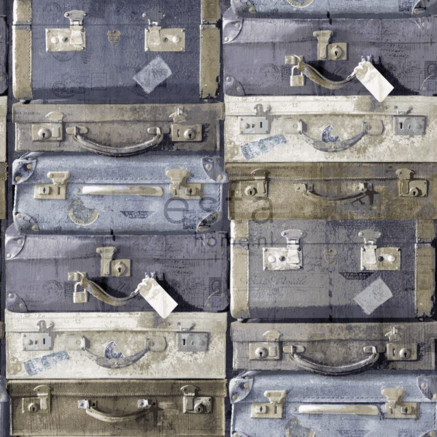 Tapetti Vintage Suitcases 138215 0,53x10,05 m sininen/ruskea