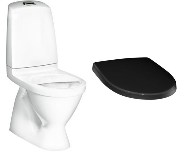 WC-istuin Gustavsberg Nautic 1500 Hygienic Flush kaksoishuuhtelu piilo-S-Lukko + istuinkansi Nautic 9M26 musta