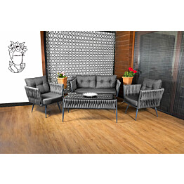 Oleskeluryhmä Linento Garden Violet, 2-istuttava sohva + 2 nojatuolia + sohvapöytä, harmaa