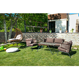 Oleskeluryhmä Linento Garden Kelebek, 2-istuttava sohva + 2 nojatuolia + sohvapöytä, ruskea