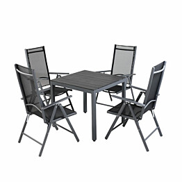 Ulkoruokailuryhmä AB Polar  harmaa/musta pöytä + 4 tuolia
