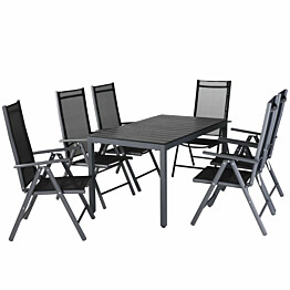 Ulkoruokailuryhmä AB Polar harmaa/musta, pöytä + 6 tuolia