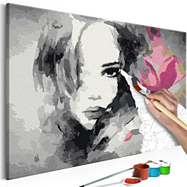 DIY-taulu Artgeist Black &amp; White Portrait With A Pink Flower 40x60cm