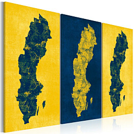 Taulu Artgeist Maalattu Ruotsin kartta, 3-osainen, eri kokoja