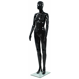 Aidon kokoinen naismallinukke lasijalustalla musta 175 cm