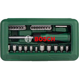 Ruuvauskärki- ja kuusiohylsysarja Bosch 46 osaa
