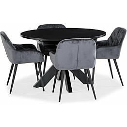Jatkettava ruokailuryhmä Scandinavian Choice Bayview 120cm pyöreä 4 Giovanni tuolia musta