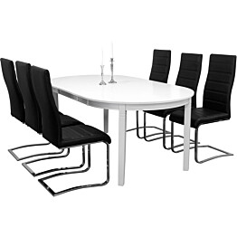 Ruokailuryhmä Arja pöytä ja 6:lla Johnny tuolilla valkoinen/musta