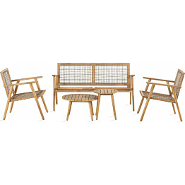 Oleskeluryhmä Tondano 2-istuttava sohva + 2 tuolia + pöytä tiikki/akaasia